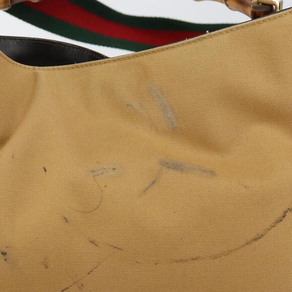 GUCCI Bamboo Web Sherry Line Bag Canvas 2way Beige 001 4058 1705 Auth 142842 - Picture 9 of 16